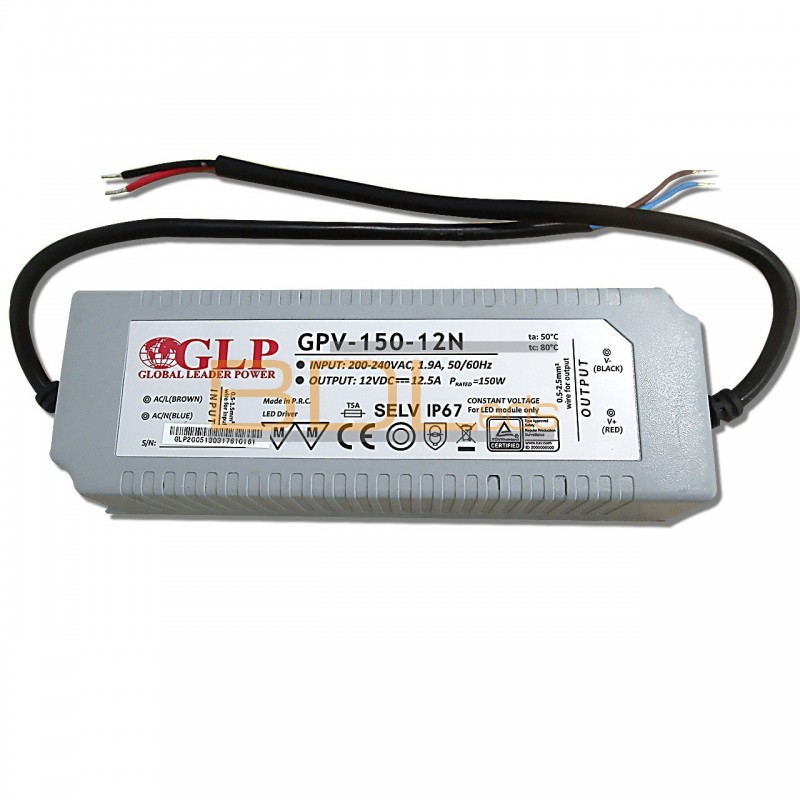 Transformateur GPV-150-12N GLP IP67 12V 150W pour LED 12V