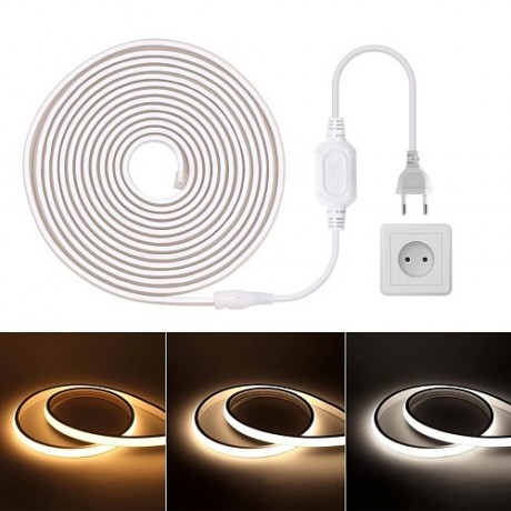 Ruban LED COB 220V extra fin IP65 10W/m avec sa fiche électrique