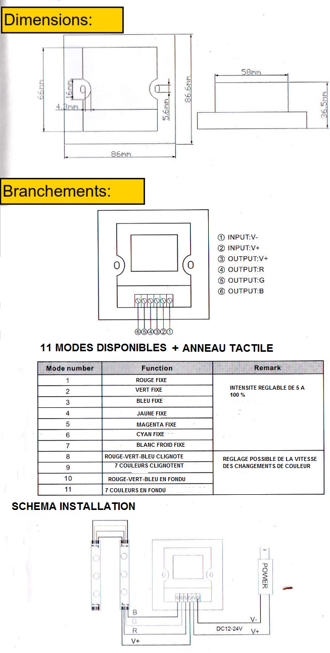 documentation contrôleur rgb tactile murale noire