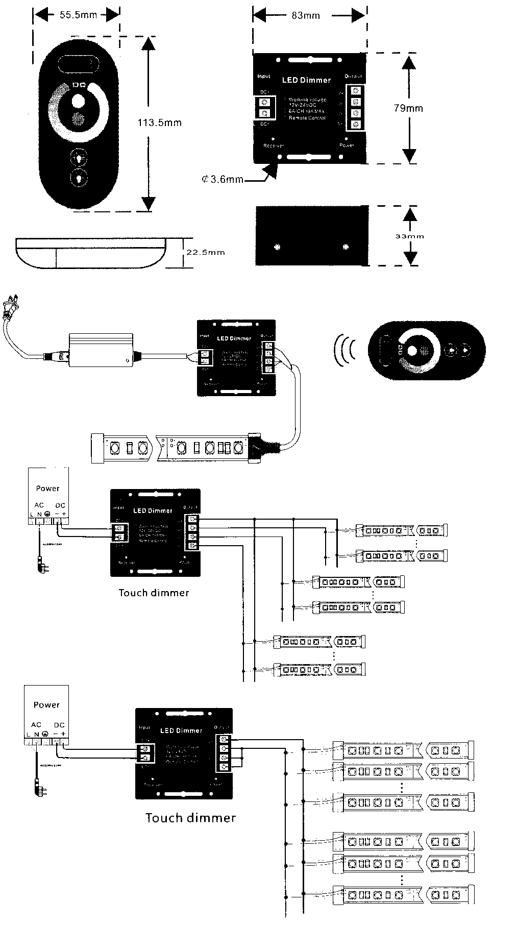 Variateur à bouton-poussoir pour bandes LED de 12v à 24v (dc). 8e max. —  Alealuz