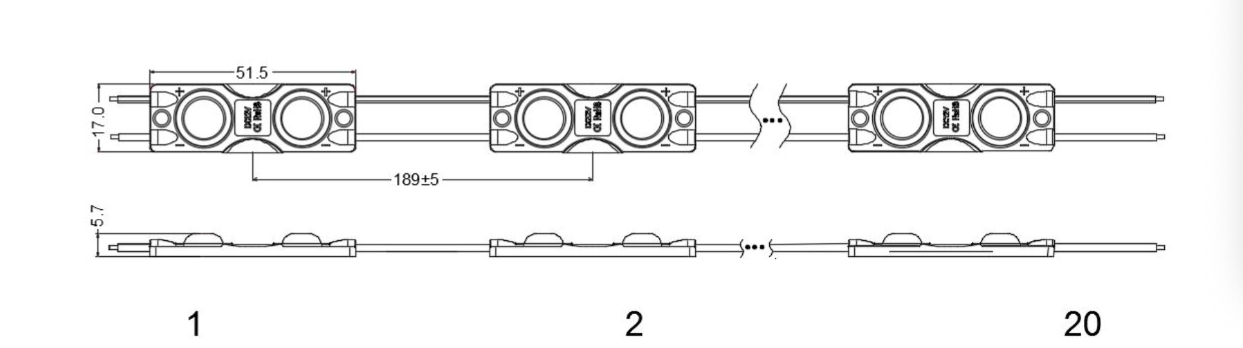 Dimensions module LED UTW917A