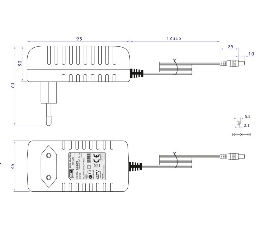 dimensions alimentation et câble