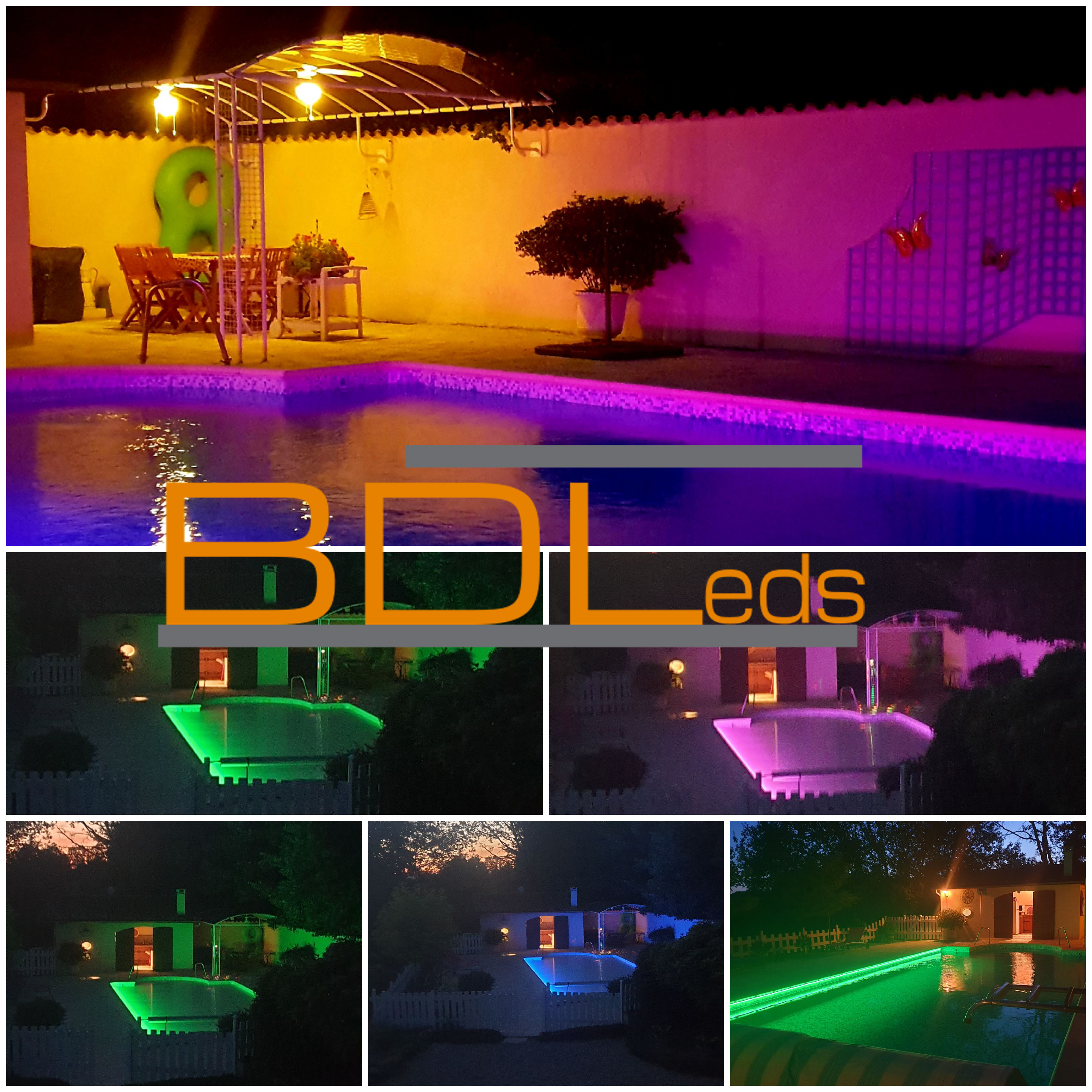 mosaique piscine éclairage led RGB neon flex